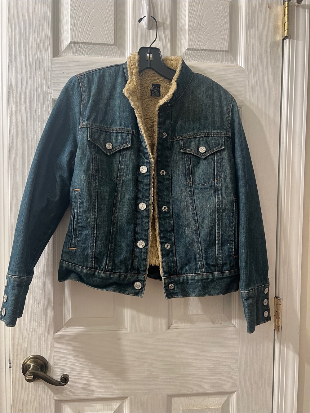 GAP Dark Blue Denim Jacket with Cream Sherpa Lining